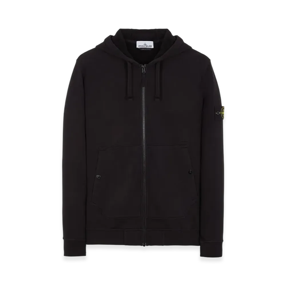 Stone Island 61620 Brushed Cotton Fleece Garment Dyed Full Zip Hooded Sweatshirt - 23FW "Black"