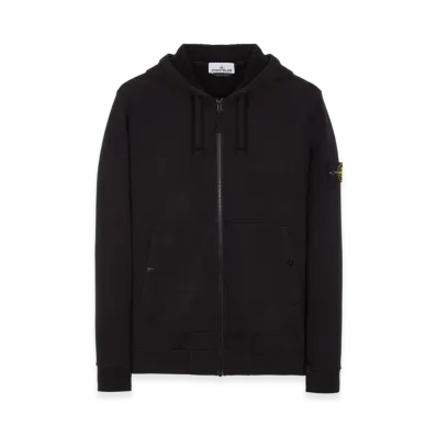 Stone Island 61620 Brushed Cotton Fleece Garment Dyed Full Zip Hooded Sweatshirt - 23FW "Black"