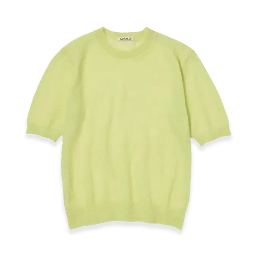 AURALEE Kid Mohair Sheer Knit T-Shirt "Lime Yellow"
