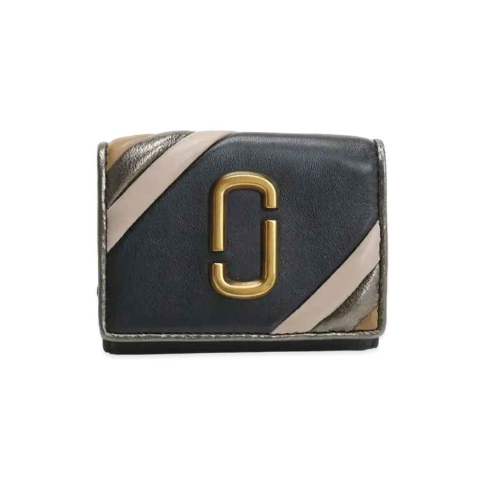 MARC JACOBS The Glam Shot Shiny Trifold Wallet "Black Multi"