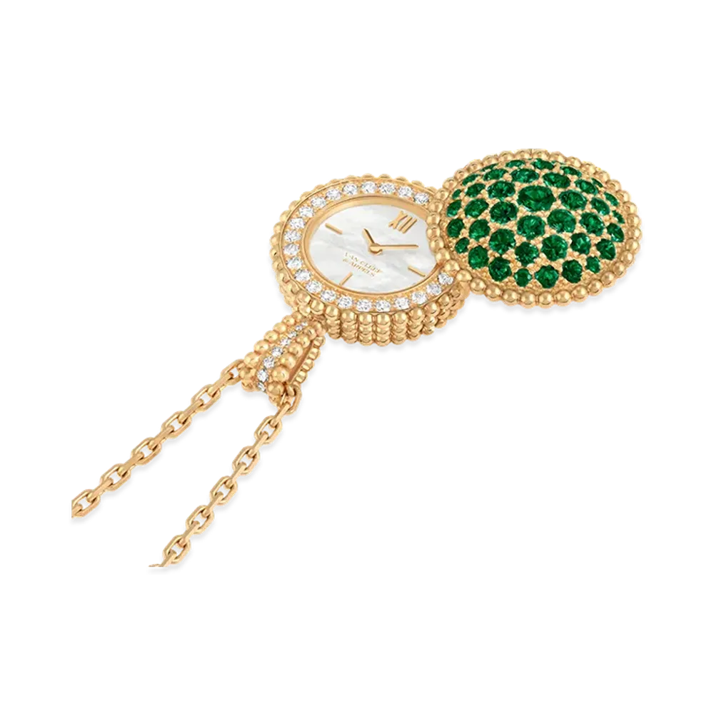Van Cleef & Arpels Perlee secret pendant watch "18K Yellow gold/Emerald/Diamond/Mother-of-pearl"