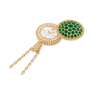 Van Cleef & Arpels Perlee secret pendant watch "18K Yellow gold/Emerald/Diamond/Mother-of-pearl"