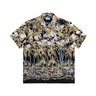 SubCulture Vintage Style Aloha Shirt Island Sunset Palm "Black"