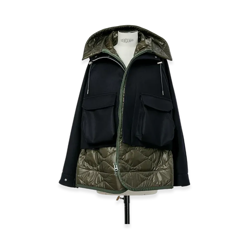 sacai Wool Melton Blouson "Navy/Khaki"