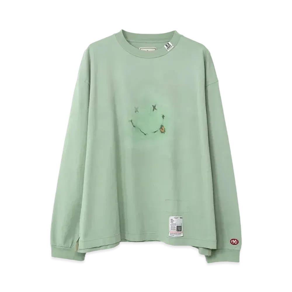 Maison MIHARA YASUHIRO Distressed Smily Face Printed Long Sleeve T-shirt "Green"