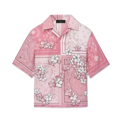 AMIRI Bandana Floral Bowling Shirt "Flamingo Pink"