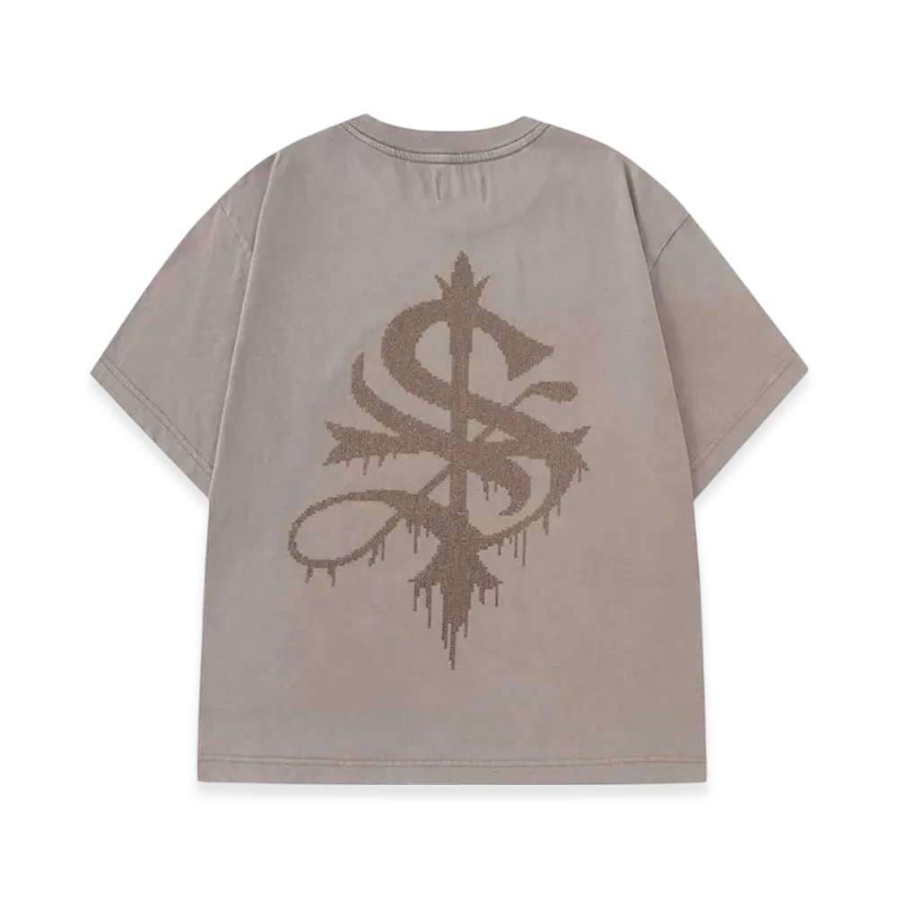 Supplier Vintage Wash Melt Cross Rhinestone Tee "Beige"