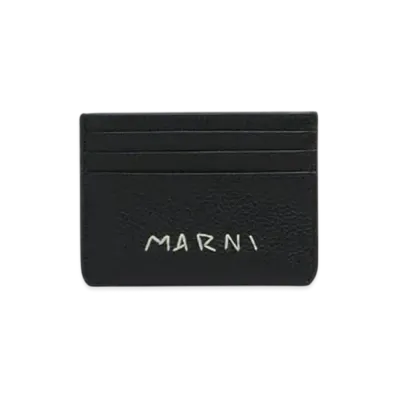 Marni Leather Cardholder with Marni Mending Embroidery "Black"