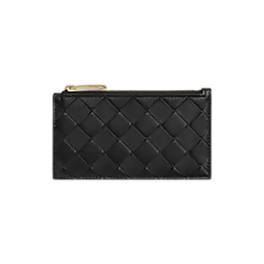 Bottega Veneta Intrecciato 15 Slim Zip Card Case With 5 Card Slots "Black"