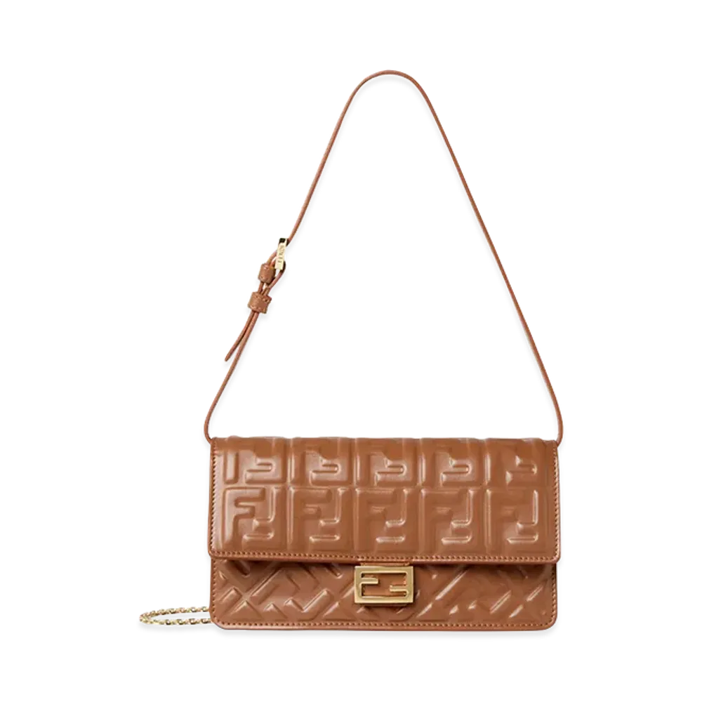 FENDI Women's Sellier Nappa Wallet On Chain Baguette Wallet With FF Motif "Brown"