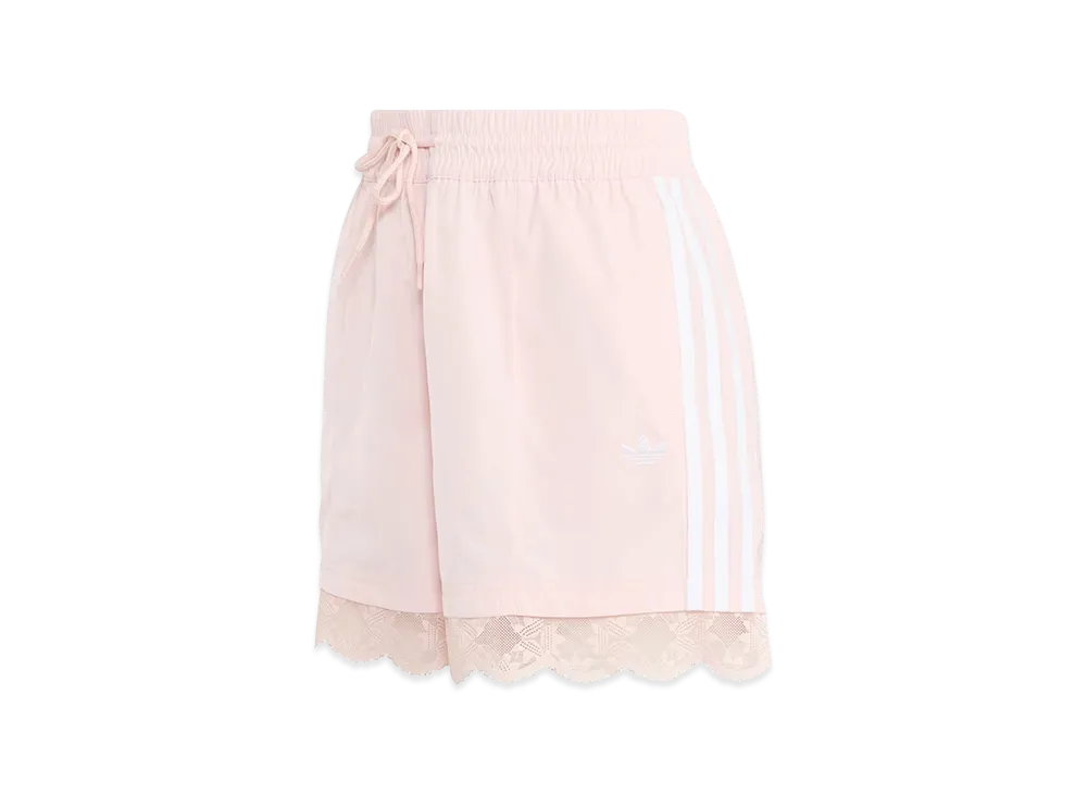 adidas Women's Lace Trim 3-Stripes Shorts "Sandy Pink"