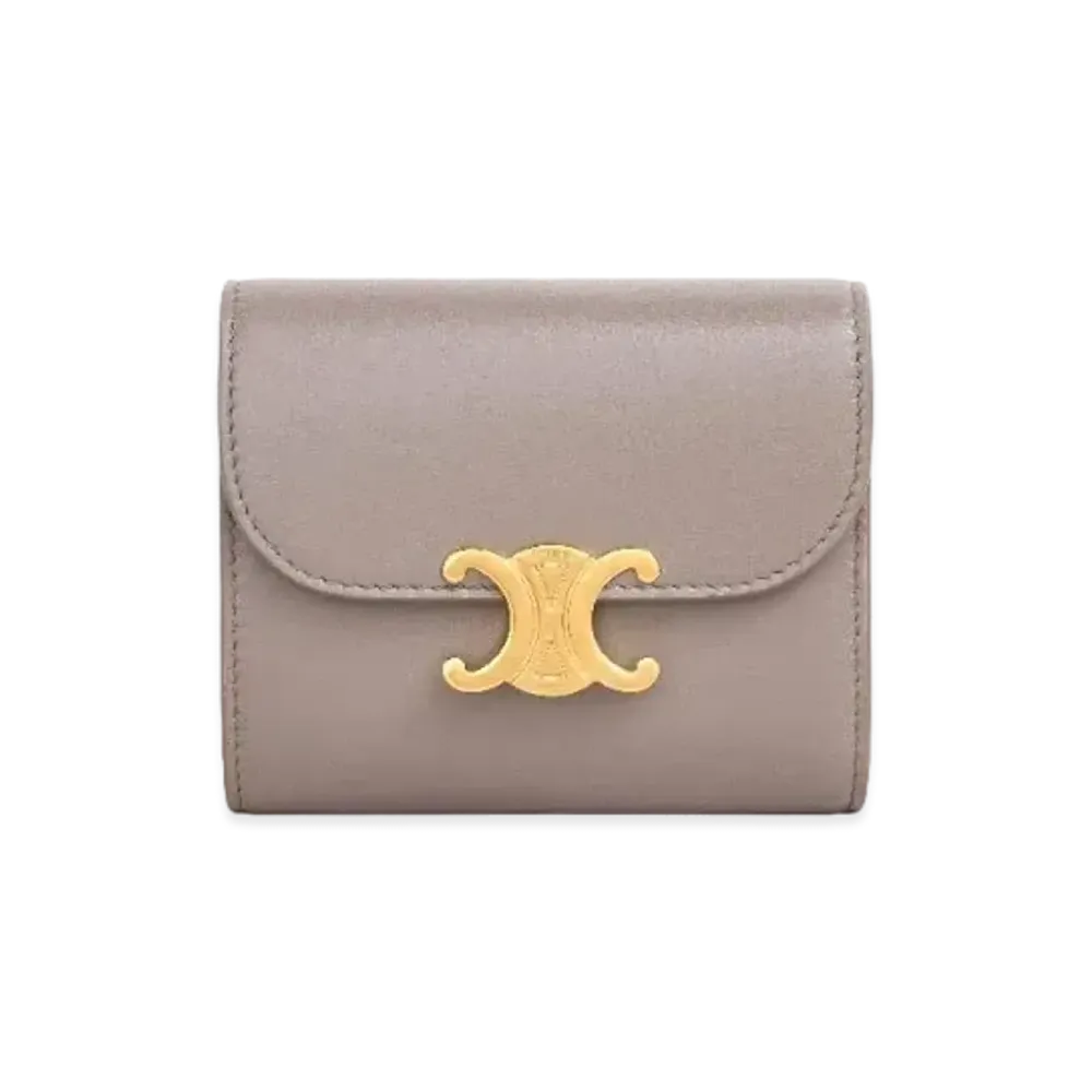 CELINE Small Triomphe Wallet In Shiny Smooth Lambskin "Pebble"