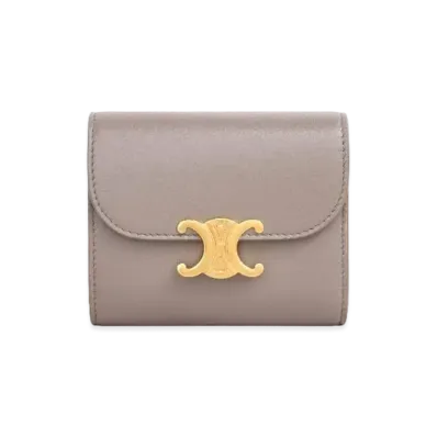 CELINE Small Triomphe Wallet In Shiny Smooth Lambskin "Pebble"