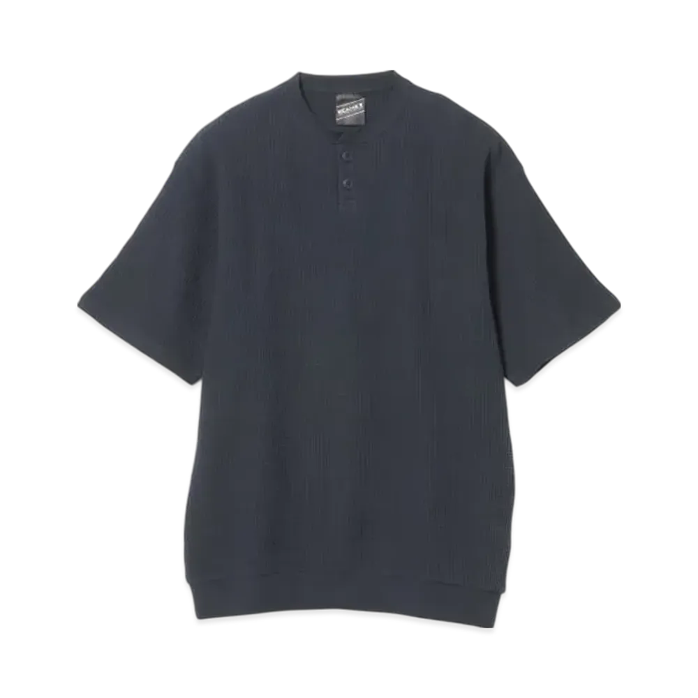 BEAMS Waffle Henley Neck Tee "Navy"