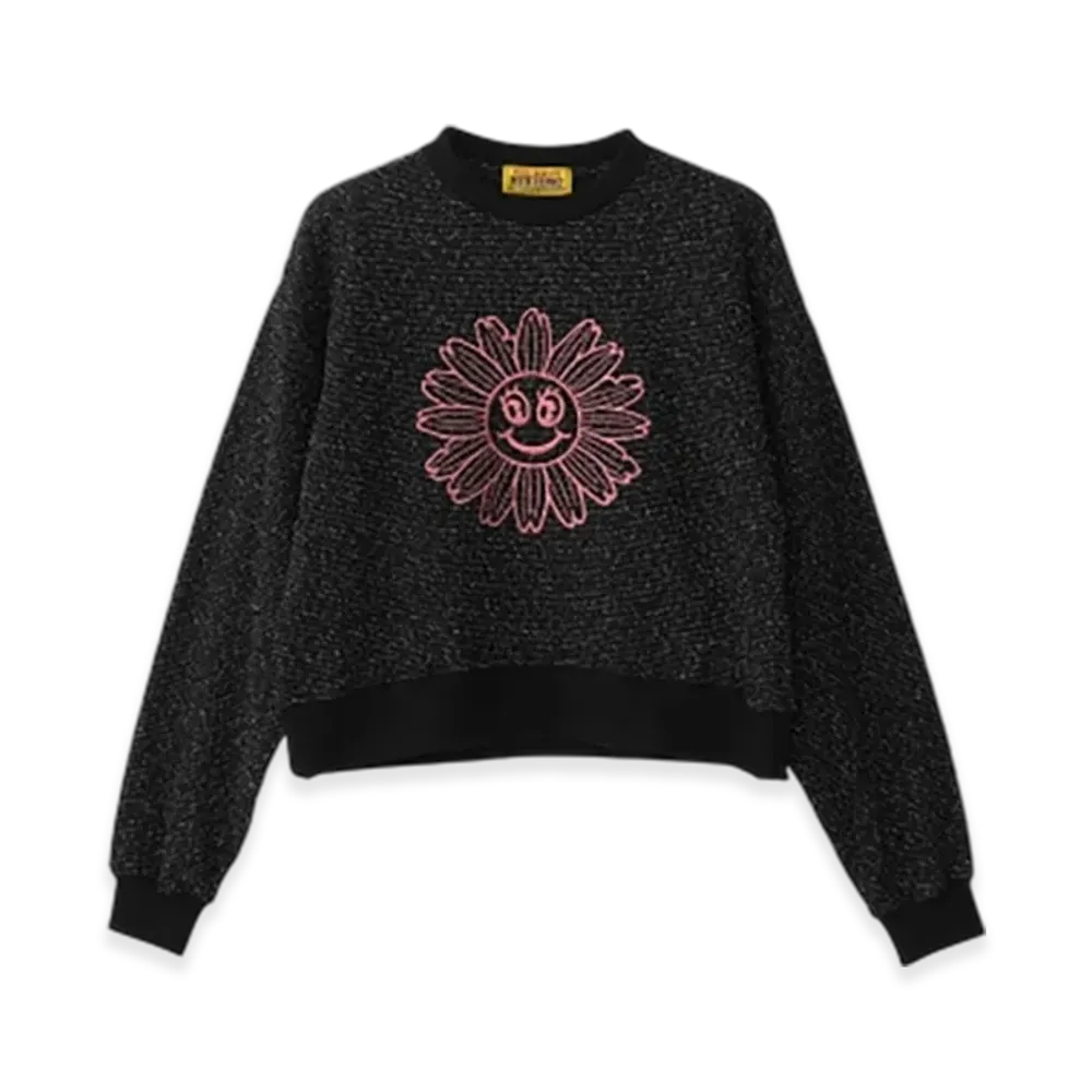 HYSTERIC GLAMOUR Flower Power Embroidered Short Sweatshirt "Black"