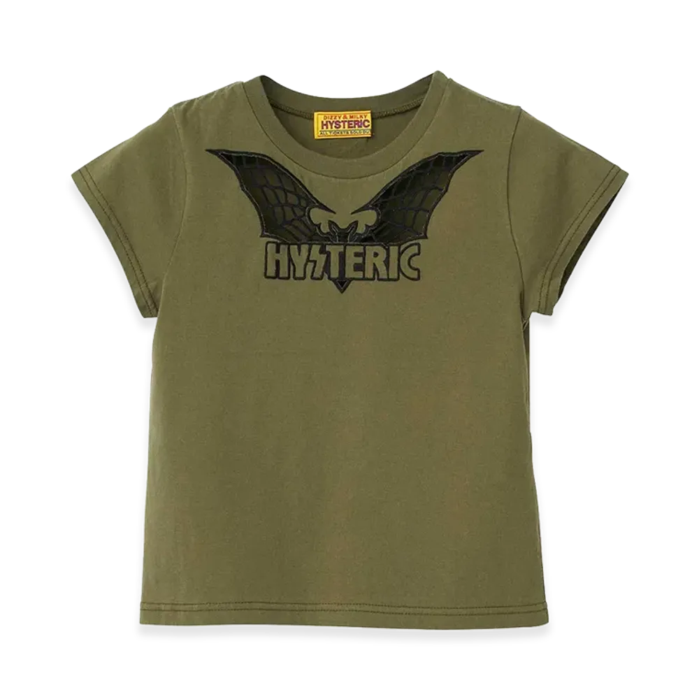 HYSTERIC GLAMOUR Women's Bat Web Embroidered Baby Tee "Khaki"