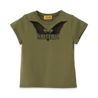 HYSTERIC GLAMOUR Women's Bat Web Embroidered Baby Tee "Khaki"