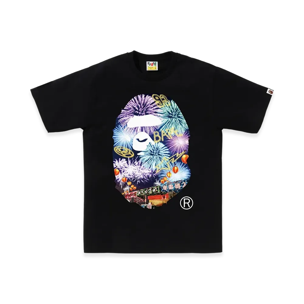 A BATHING APE Firework Ape Head Photo Tee "Black"