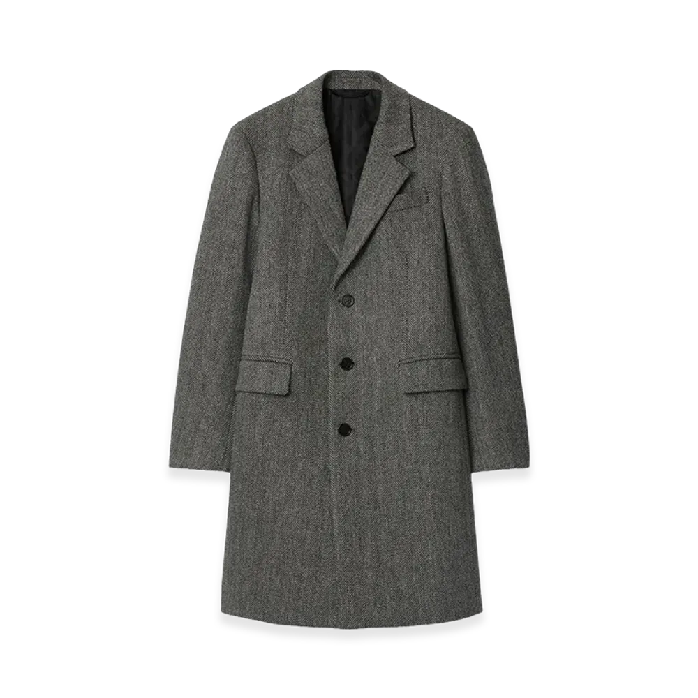 Burberry Herringbone Wool Tailored Coat "Asphalt Black/Old Stone Grey"