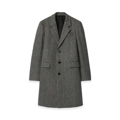 Burberry Herringbone Wool Tailored Coat "Asphalt Black/Old Stone Grey"