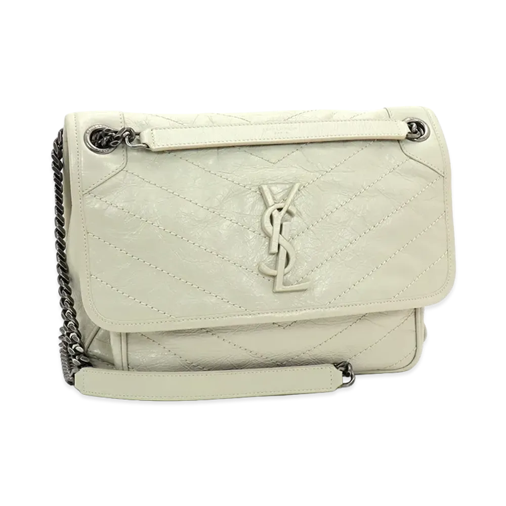 Saint Laurent Women's Niki Shoulder Bag Vintage Leather Cassandre Logo "Crema Soft"