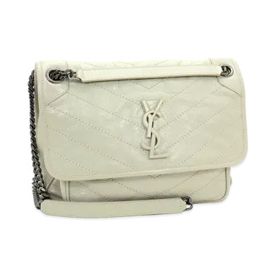 Saint Laurent Women's Niki Shoulder Bag Vintage Leather Cassandre Logo "Crema Soft"