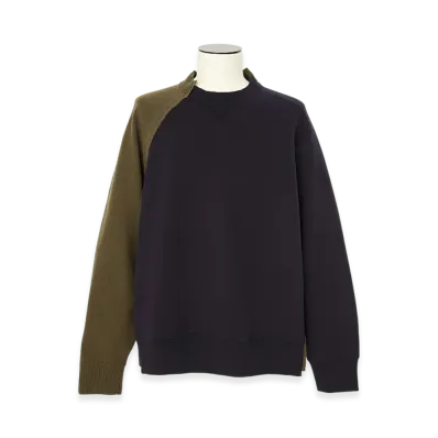 sacai Wool Knit x Sponge Sweat Pullover "Navy/Khaki"