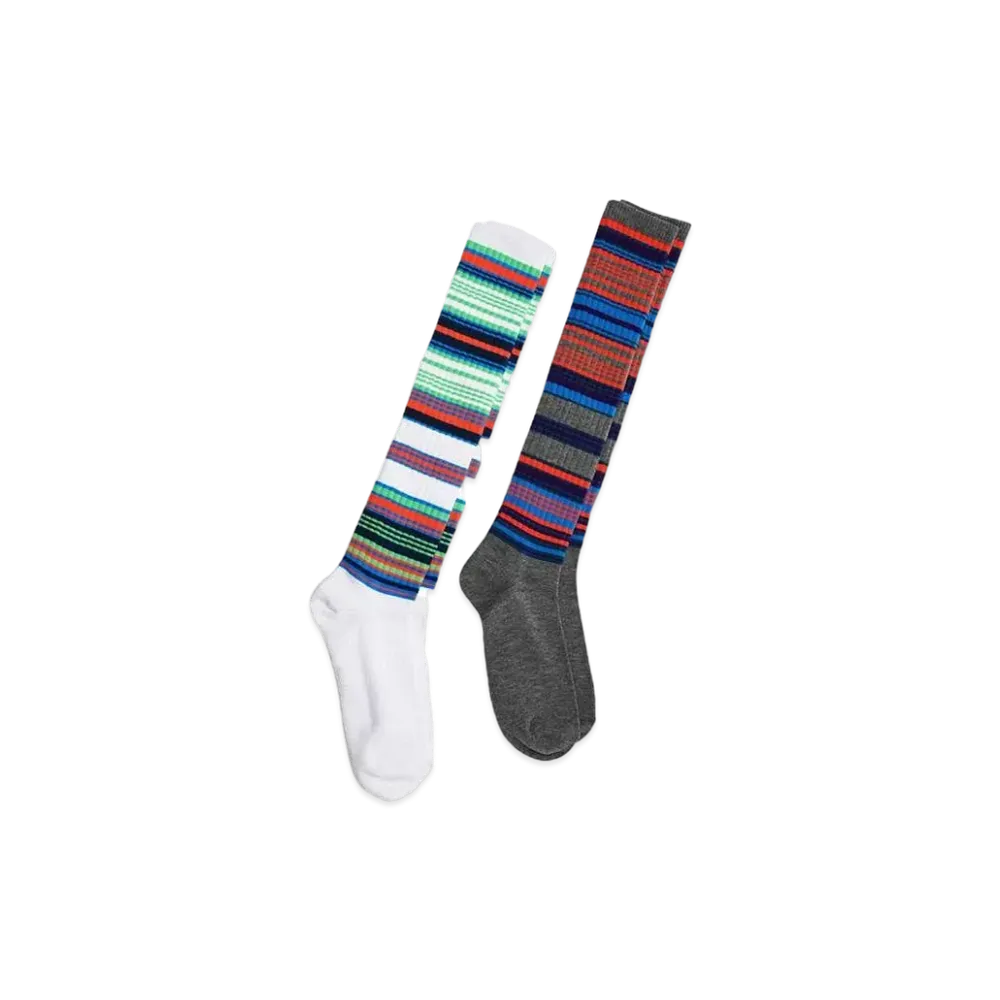 FACETASM BORDER LONG SOX "WHITE&GRAY"