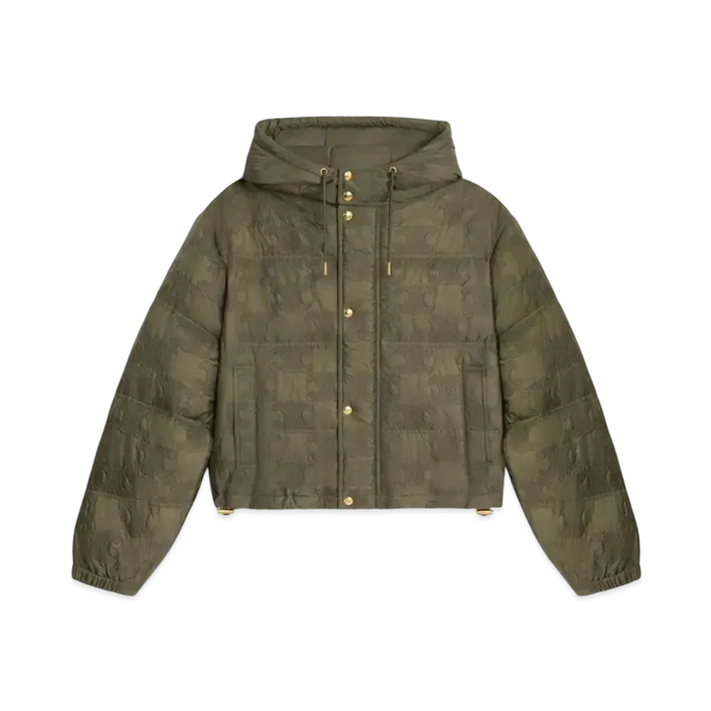 CELINE Cropped Triomphe Down Jacket In Lightweight Nylon "Khaki"