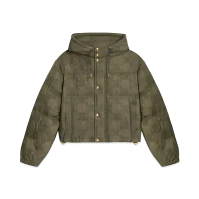 CELINE Cropped Triomphe Down Jacket In Lightweight Nylon "Khaki"