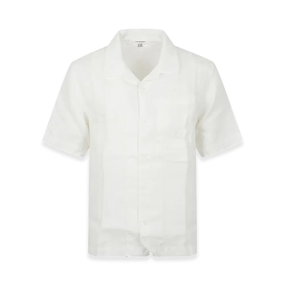 C.P. Company Short-Sleeved Linen Shirt "White"