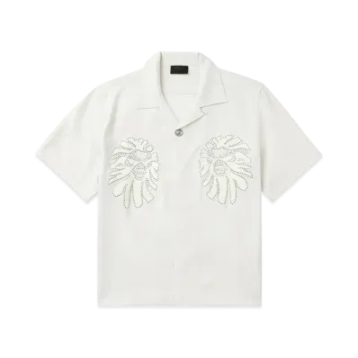 A BATHING APE Bape Black Ape Head Bowling Shirt "White"