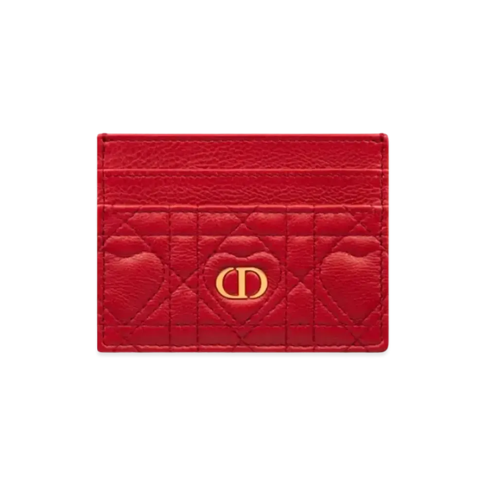 Dior Dioramour Dior Caro Freesia Card Holder Cannage Calfskin with Heart Motif "Red"