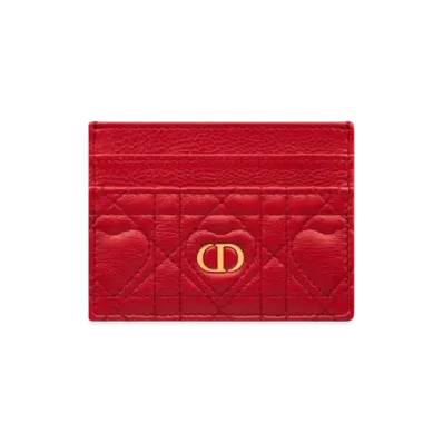 Dior Dioramour Dior Caro Freesia Card Holder Cannage Calfskin with Heart Motif "Red"
