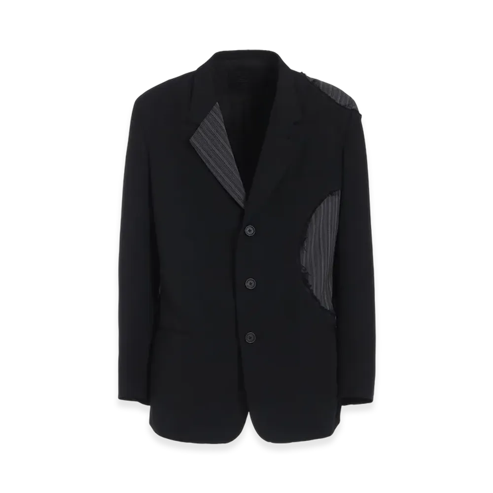 S'YTE Washer Wool Gabardine Cut-Out Striped Jacket "Black"