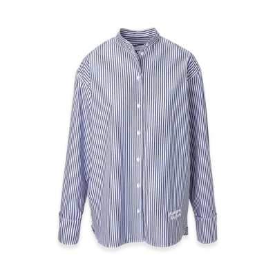 Maison Kitsune Oversize Shirt In Striped Cotton With Logo Handwriting Embroidery "Blue/Navy"