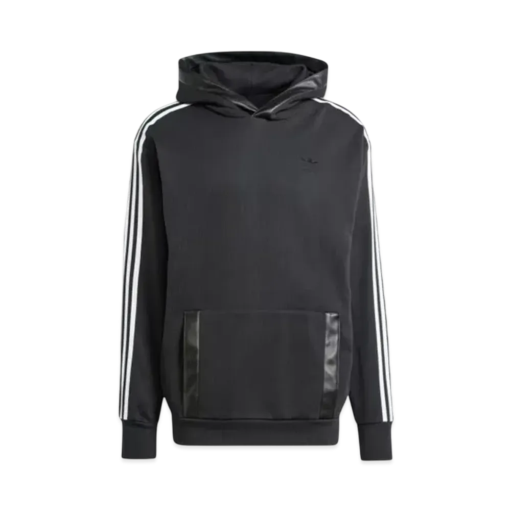 adidas Faux Leather Addicolor Three Stripes Heavy Fleece Parka "Black"