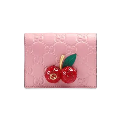 GUCCI Cherry Signature Card Case Japan Exclusive "Pink"