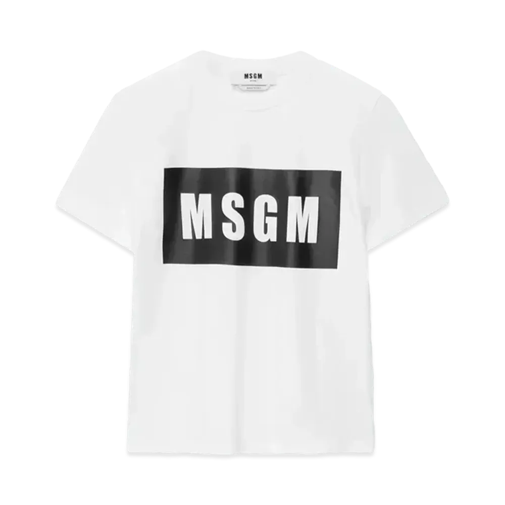 MSGM Crew Neck T-Shirt With MSGM Box Logo "White"