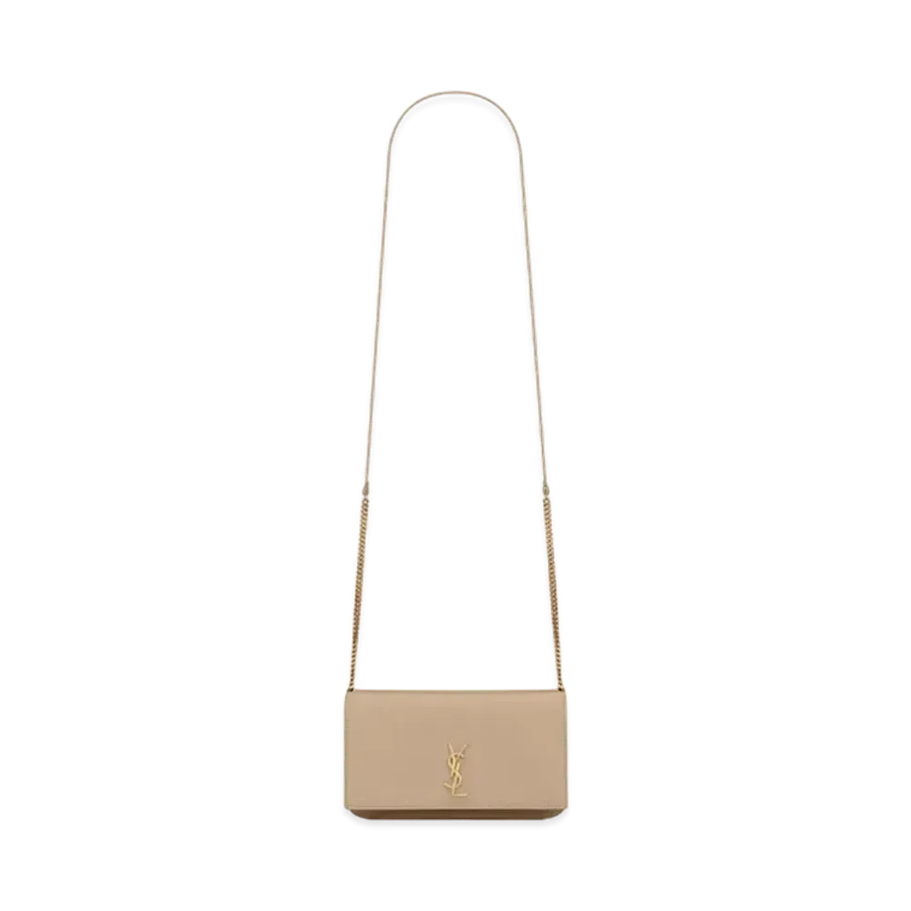 Saint Laurent Monogram Phone Holder With Strap In Smooth Leather "Dark Beige"