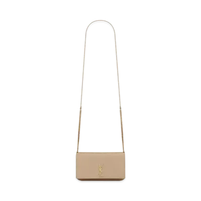 Saint Laurent Monogram Phone Holder With Strap In Smooth Leather "Dark Beige"
