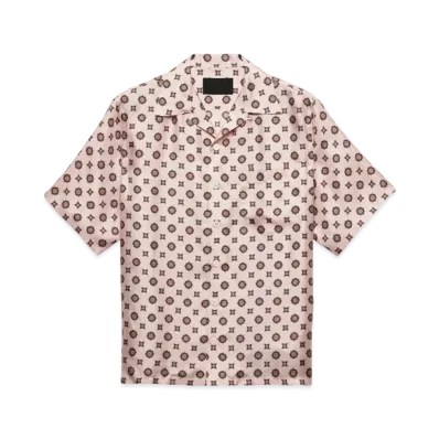 PRADA Men's Short-Sleeved Printed Silk Shirt "Pink"