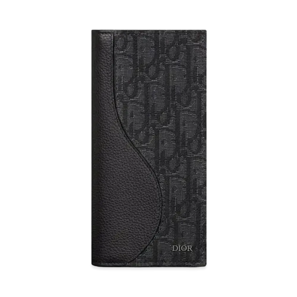 Dior Saddle Vertical Long Wallet Grained Calfskin Marquetry and Dior Oblique Jacquard "Black"