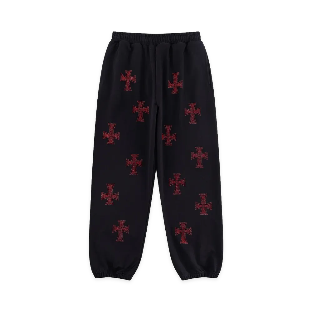 Unknown London Cross Rhinestone Jogger"Black/Red"