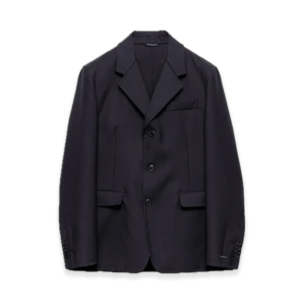 PRADA Single-Breasted Wool Blend Jacket "Navy"