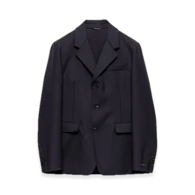 PRADA Single-Breasted Wool Blend Jacket "Navy"