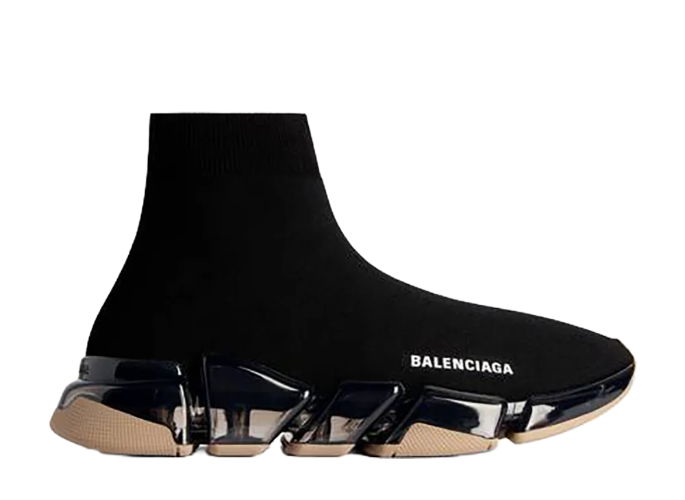 BALENCIAGA Speed 2.0 Full Clear Sole Recycled Knit Sneaker "Black/Beige"