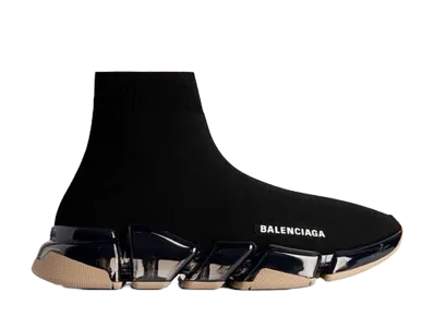 BALENCIAGA Speed 2.0 Full Clear Sole Recycled Knit Sneaker "Black/Beige"