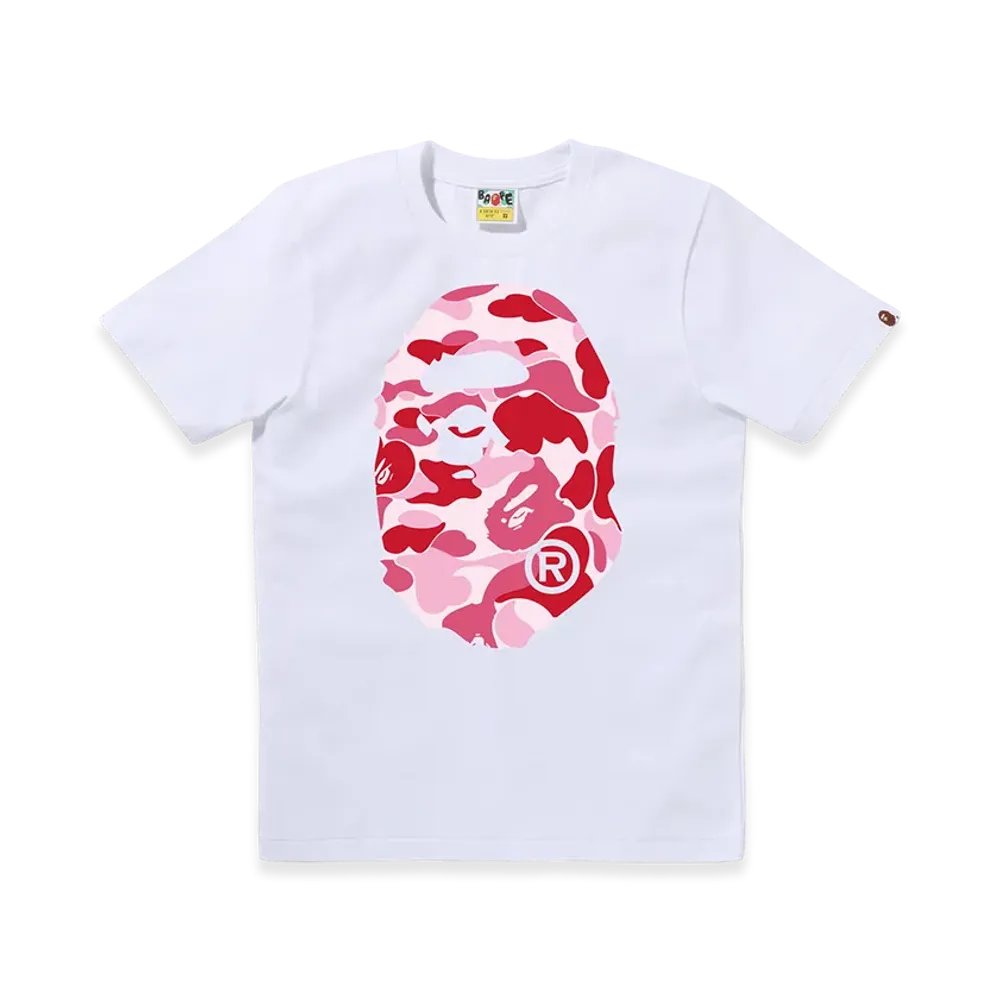 A BATHING APE Ladies Abc Camo Big Ape Head Tee "White/Pink"
