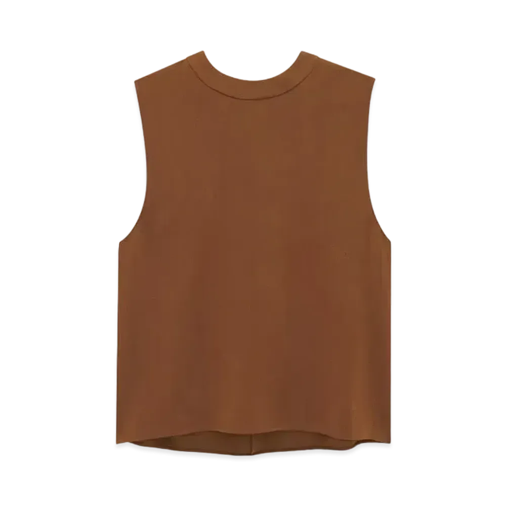 Saint Laurent Women's Tank Top in Silk Satin "Oak Brown"
